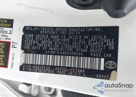 2014 Toyota Camry Se z USA, uszkodzony, nr VIN 4T1BF1FK8EU408246